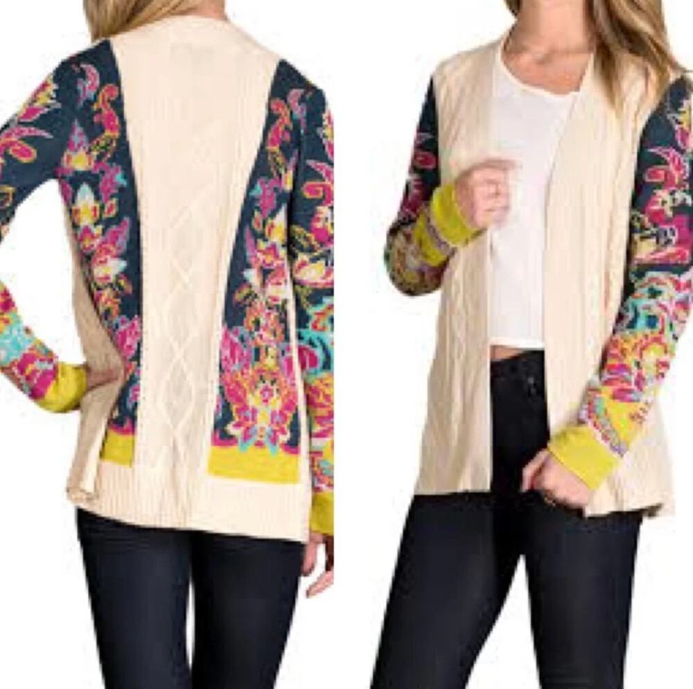 Flying Tomato Womens M Multicolor Vibrant Floral Knit Sweater Boho cardigan
